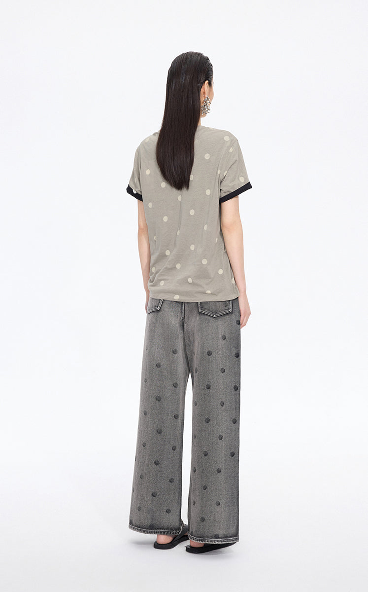 Pants / JNBY Polka-Dot Distressed Wide-Leg Jeans Grey Denim-1