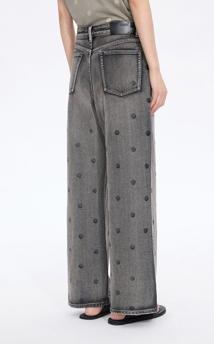 Pants / JNBY Polka-Dot Distressed Wide-Leg Jeans Grey Denim-1