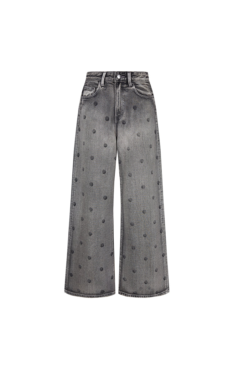 Pants / JNBY Polka-Dot Distressed Wide-Leg Jeans Grey Denim-1