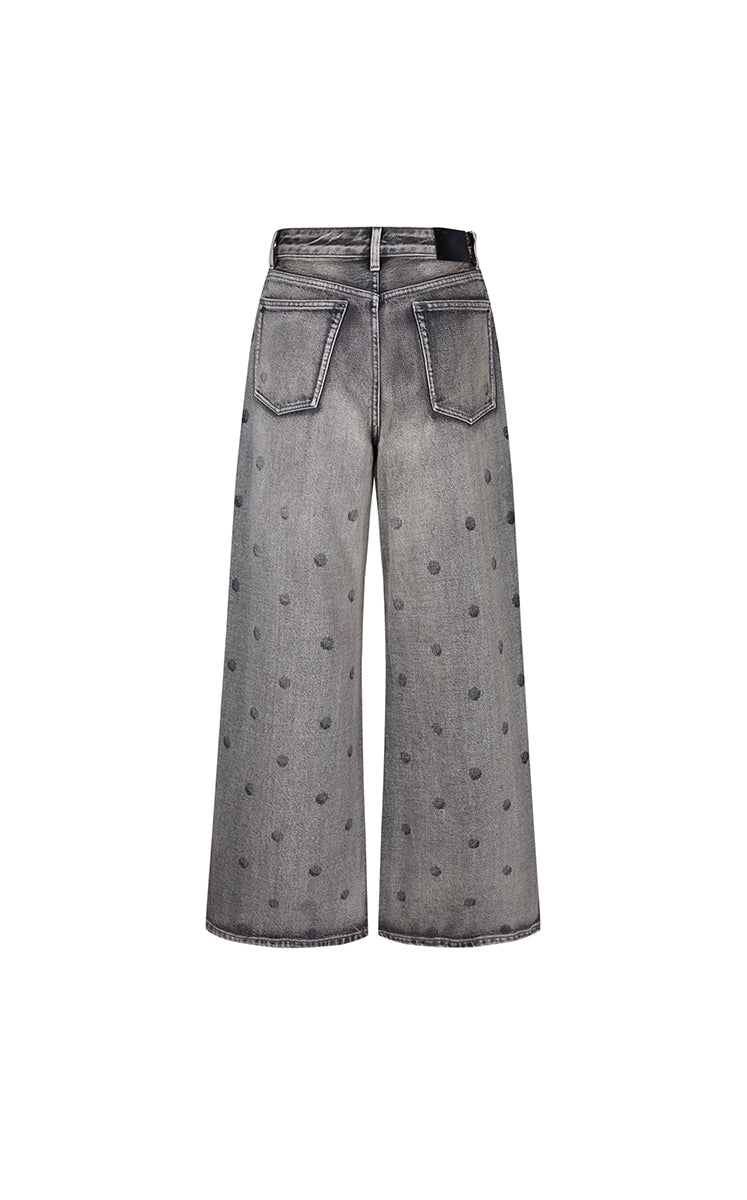 Pants / JNBY Polka-Dot Distressed Wide-Leg Jeans Grey Denim-1