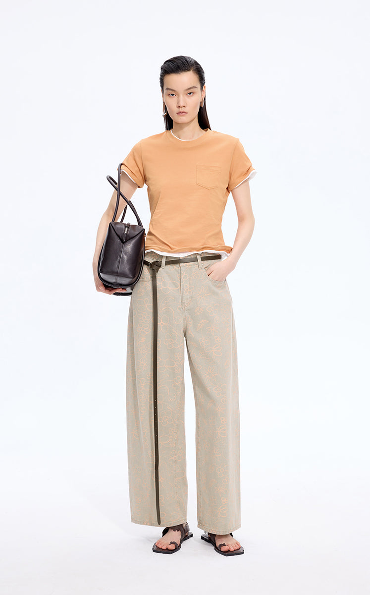 Pants / JNBY Printed Floral Wide-Leg Jeans Khaki-1