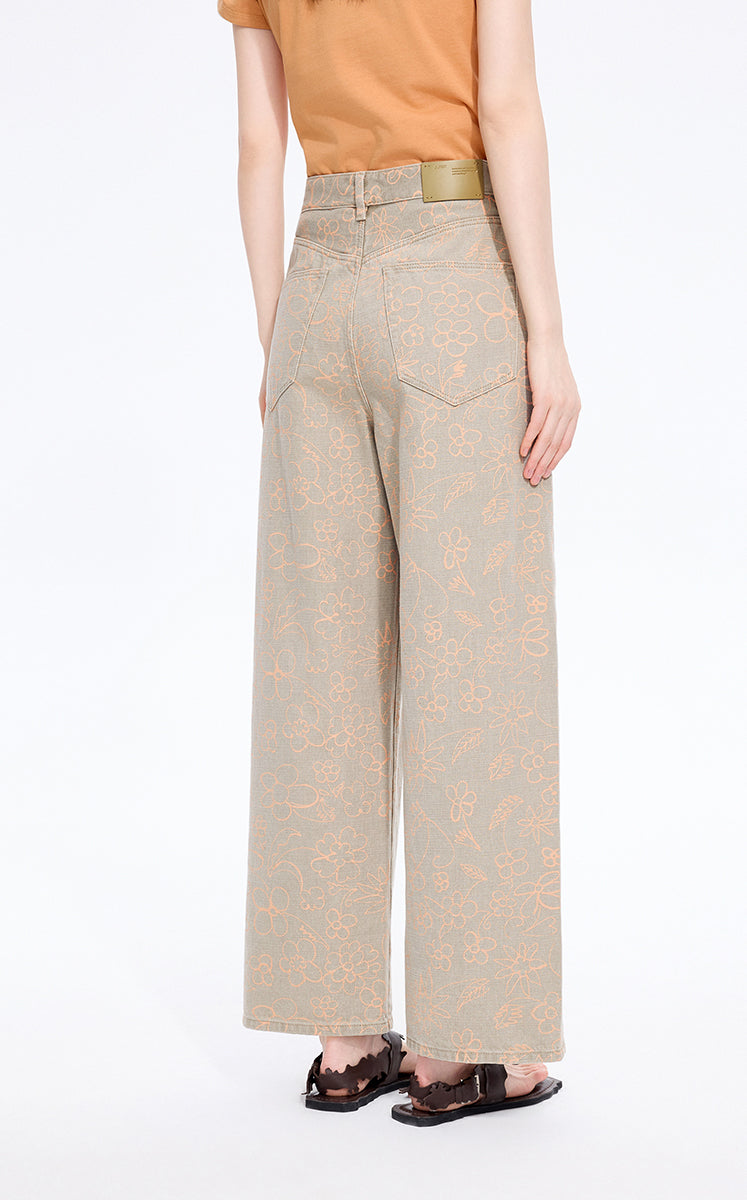 Pants / JNBY Printed Floral Wide-Leg Jeans Khaki-1