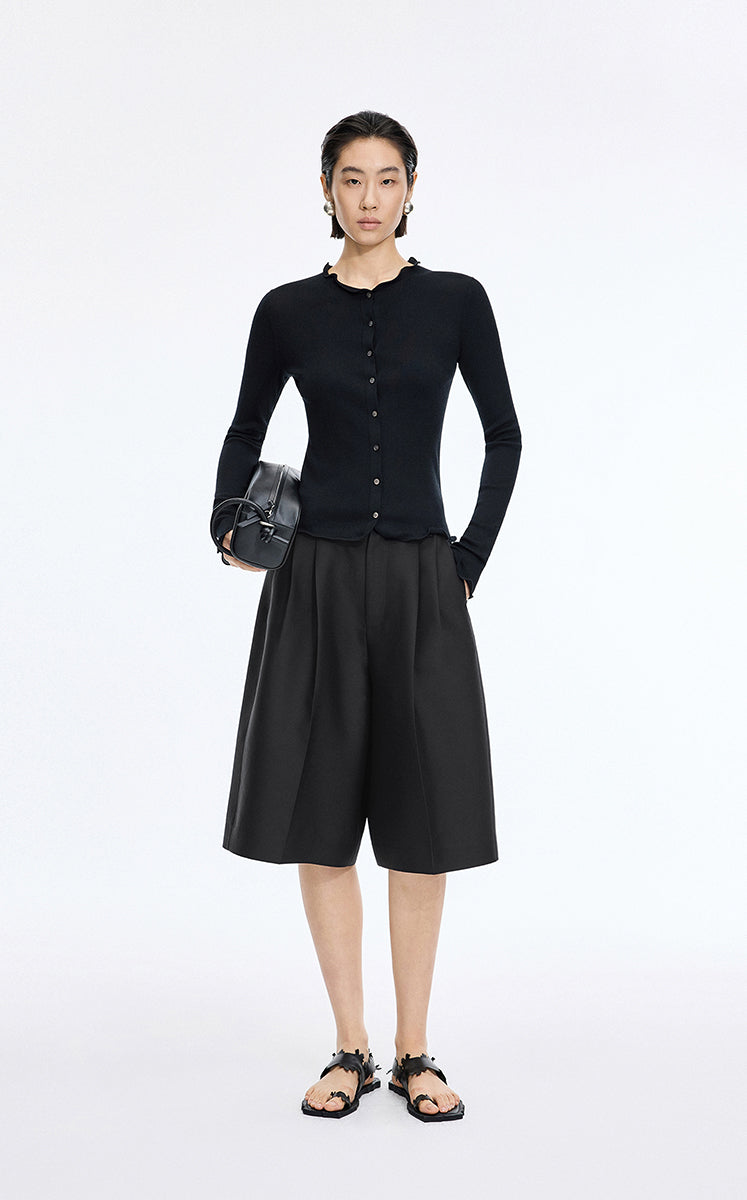 Pants / JNBY Silk Wool Wide-Leg Cropped Pants Black-2
