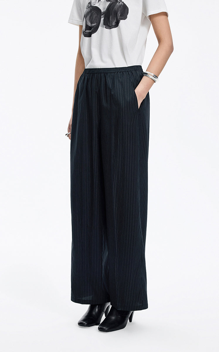 Pants / JNBY Striped Modal Blend Wide Leg Trousers Heather Black-1