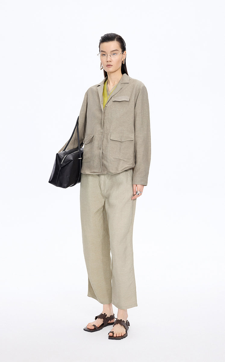 Pants / JNBY Tapered Cropped Linen Blend Pants Light Olive-1