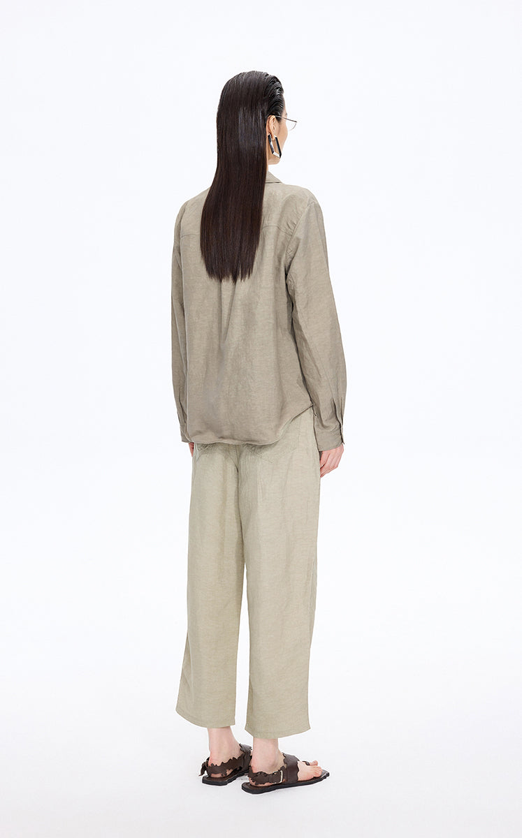 Pants / JNBY Tapered Cropped Linen Blend Pants Light Olive-1