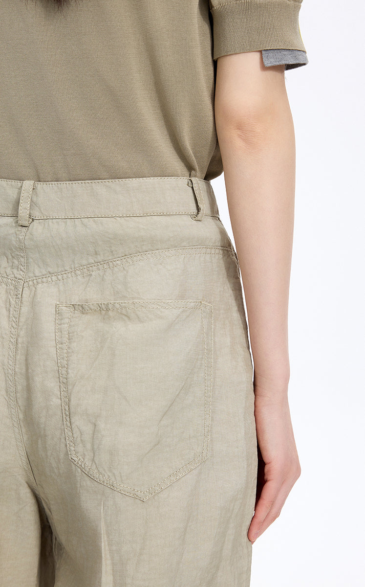 Pants / JNBY Tapered Cropped Linen Blend Pants Light Olive-1