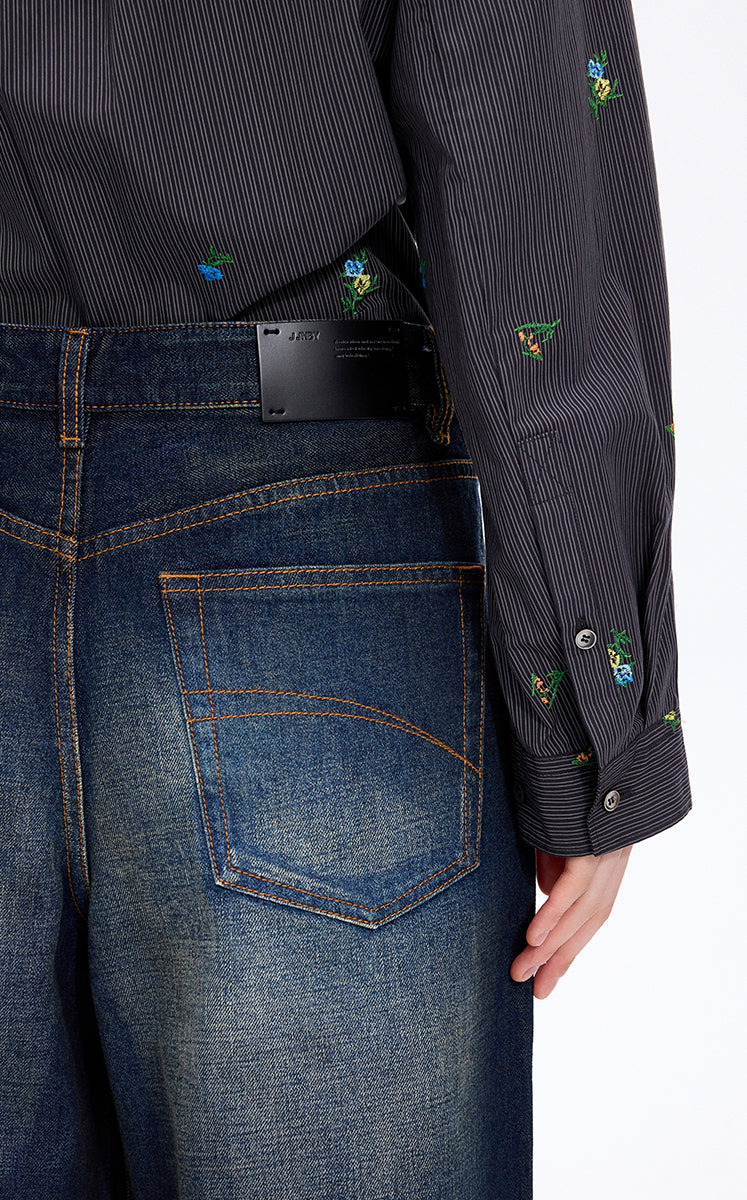 Pants / JNBY Washed Cropped Wide-Leg Denim Pants Indigo Denim-2