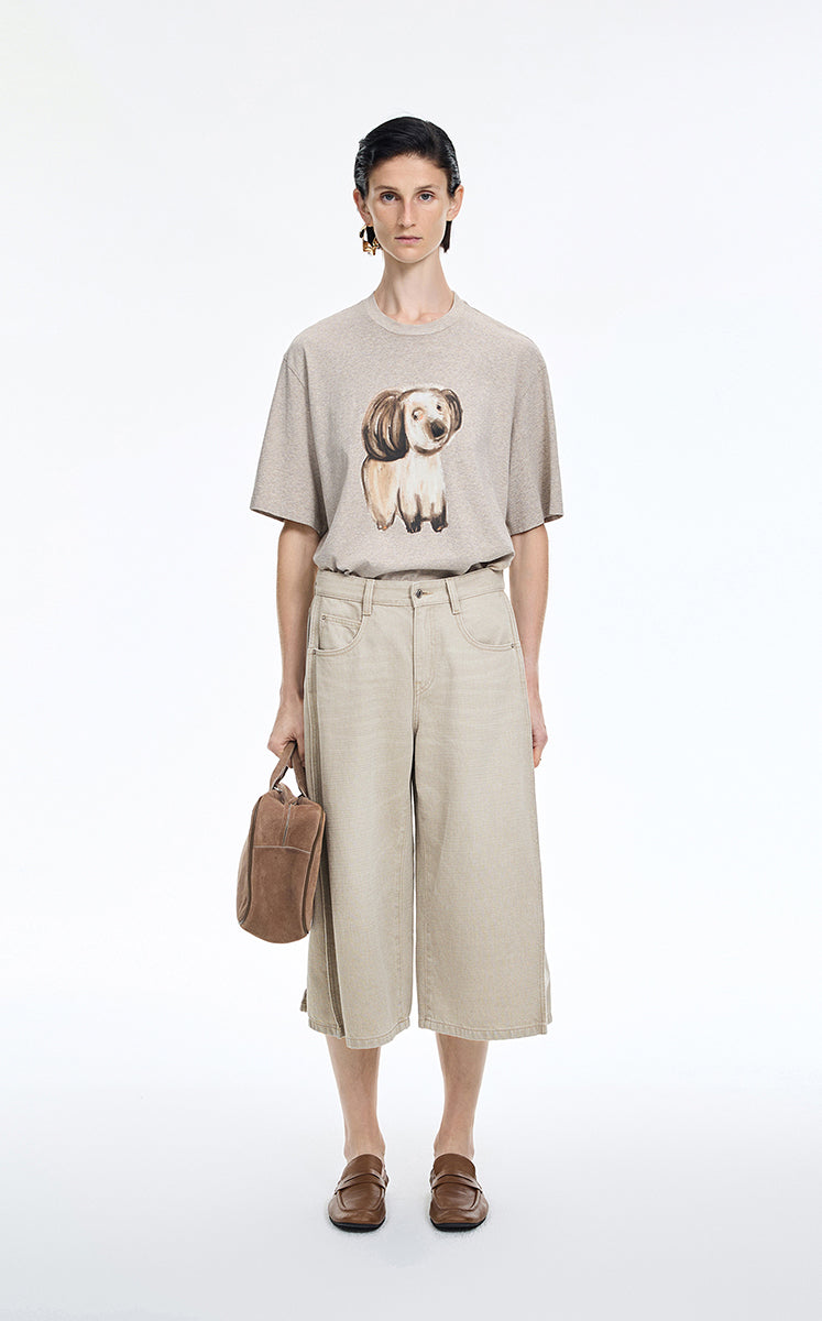 Pants / JNBY Wide-Leg Cropped Denim Pants Khaki Denim-2