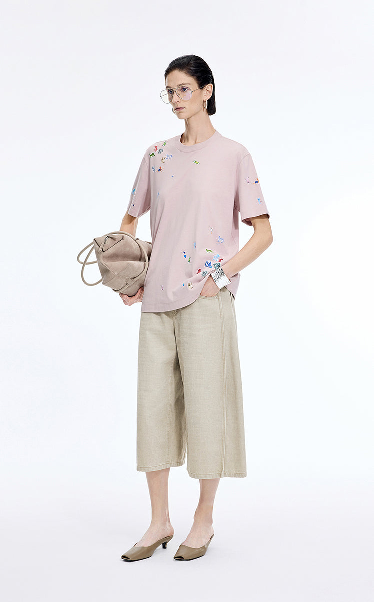 Pants / JNBY Wide-Leg Cropped Denim Pants Khaki Denim-2