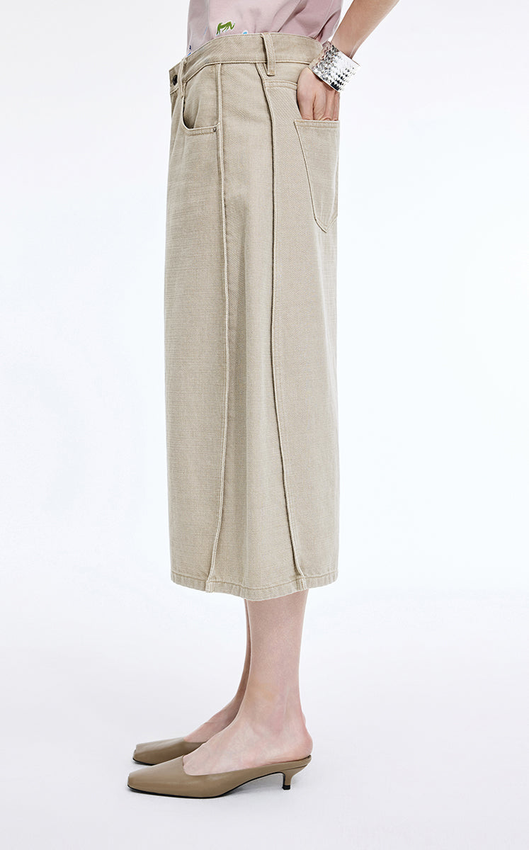 Pants / JNBY Wide-Leg Cropped Denim Pants Khaki Denim-2