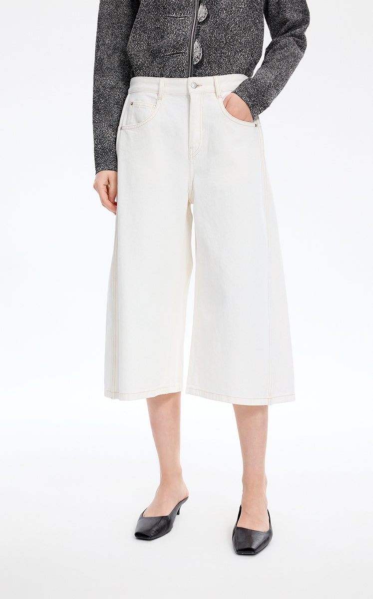 Pants / JNBY Wide-Leg Cropped Denim Pants White Denim-1
