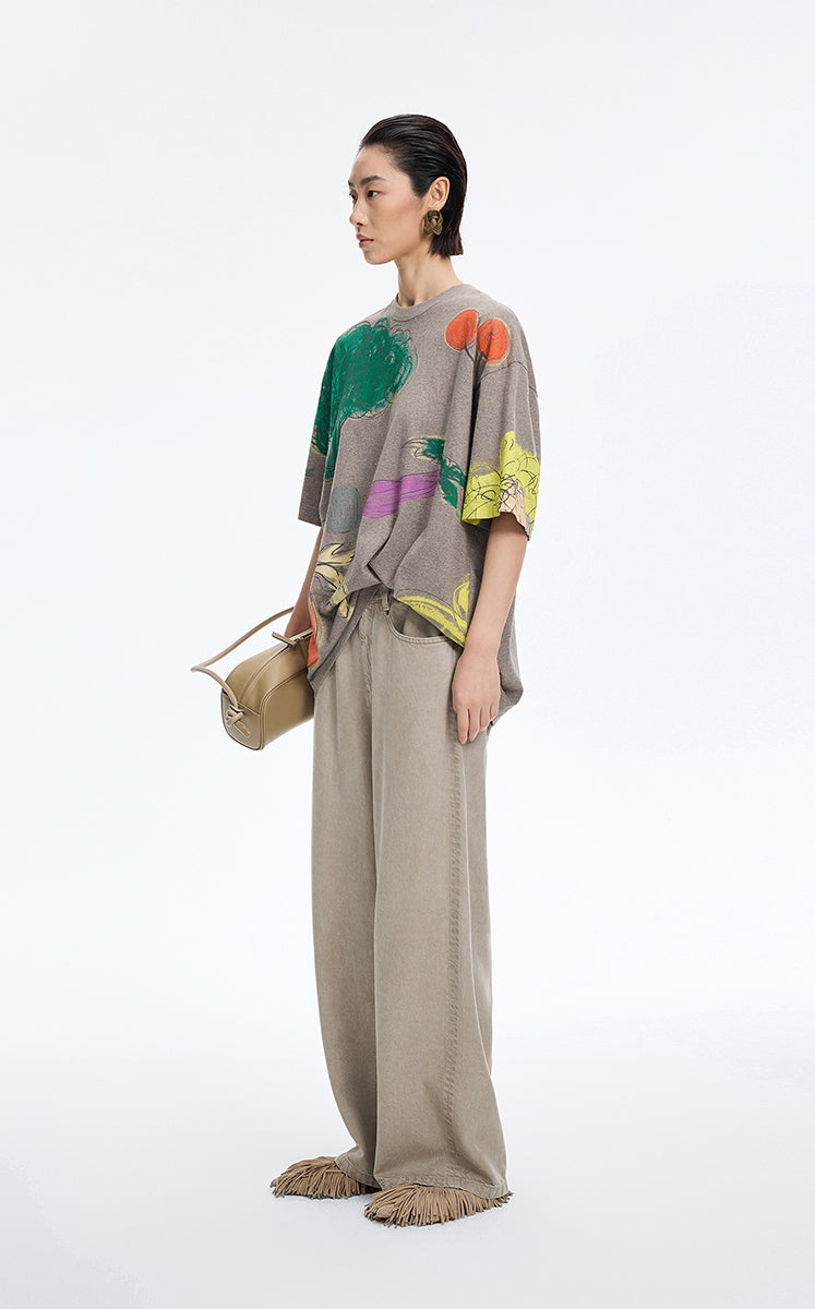Pants / JNBY Wide-Leg Drawstring Lyocell Jeans Taupe-1