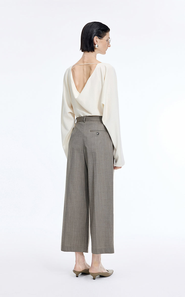 Pants / JNBY Wool Blend Cropped Straight-Leg Pants Greige-1