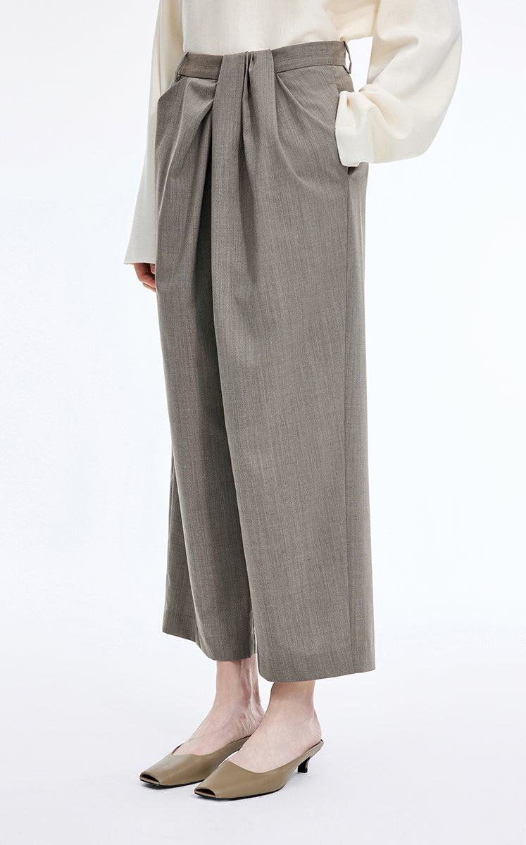 Pants / JNBY Wool Blend Cropped Straight-Leg Pants Greige-1