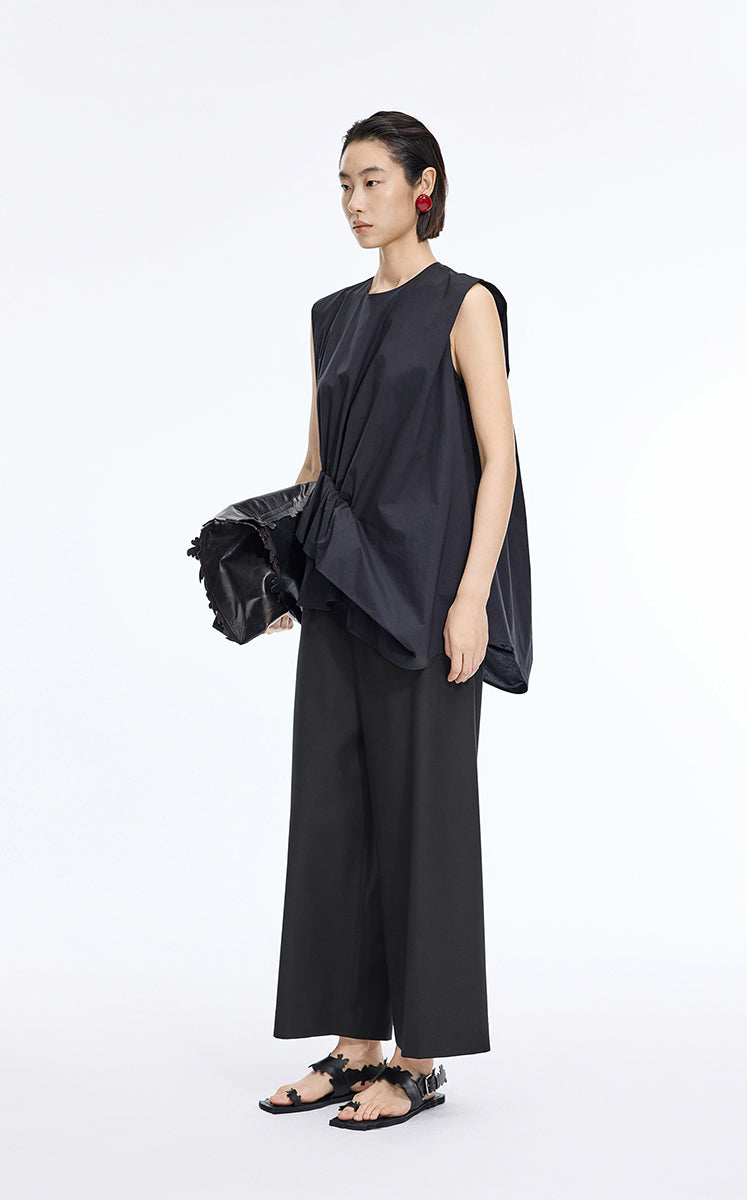 Pants / JNBY Wool Cropped Straight-Leg Pants Black-1
