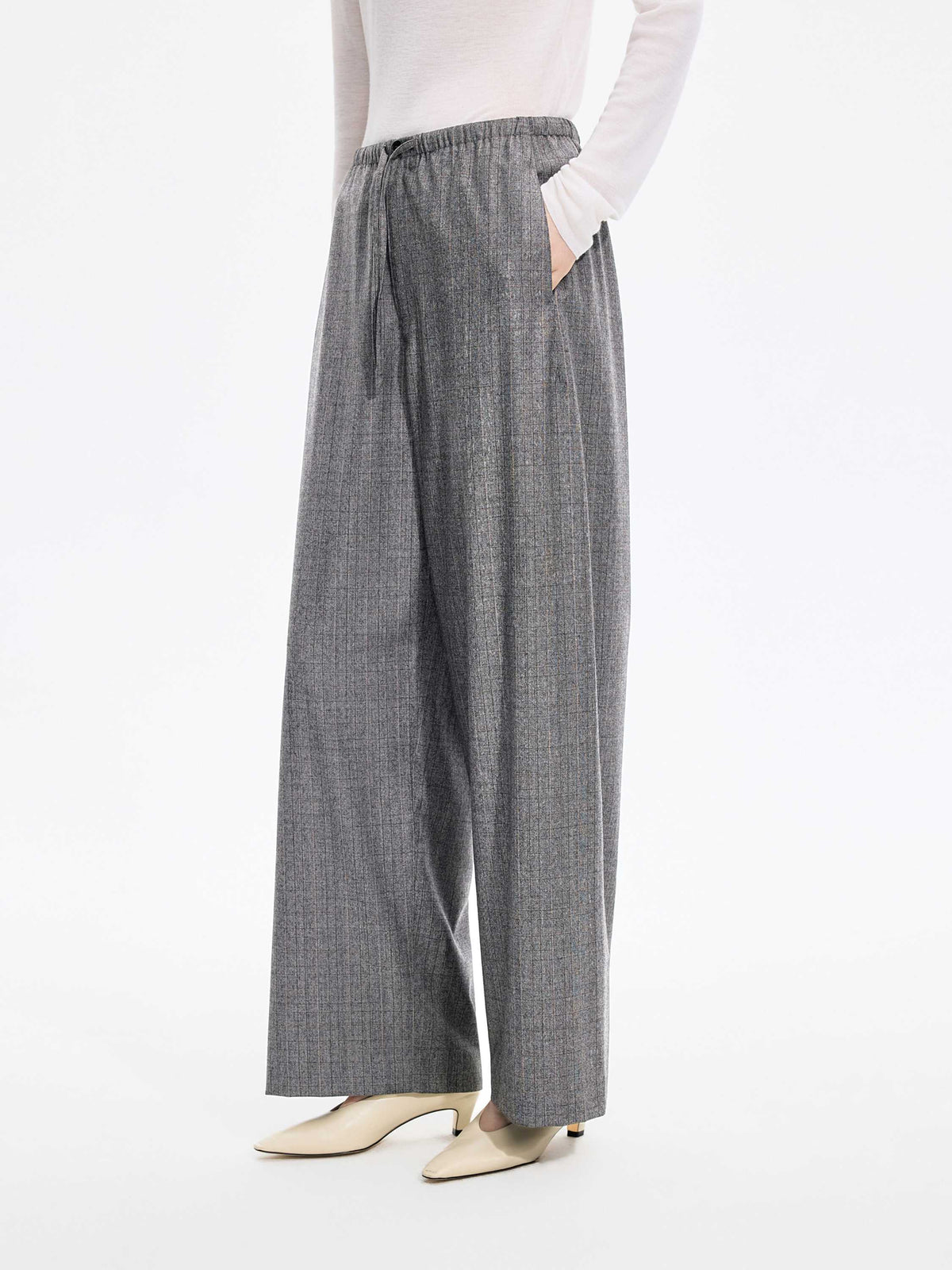 Pants / JNBY Wool Jacquard Wide-Leg Trousers Grey Coffee-2