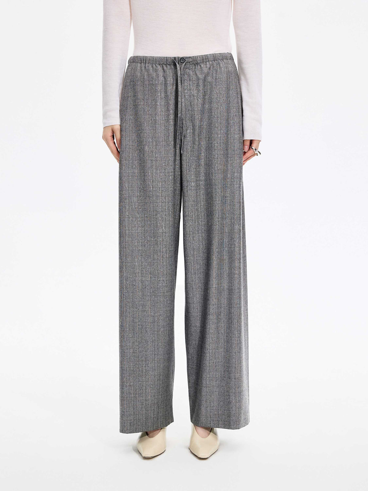 Pants / JNBY Wool Jacquard Wide-Leg Trousers Grey Coffee-2