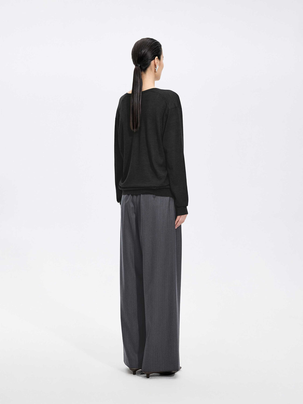 Pants / JNBY Wool Jacquard Wide-Leg Trousers Dark Grey-1