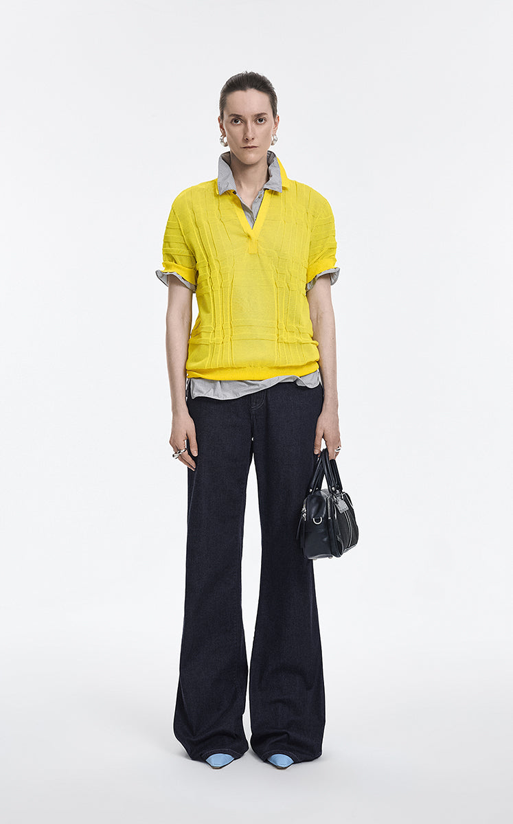 Polo Shirt / JNBY Layered Two-Piece Textured Jacquard Knit Polo Yellow Assortment