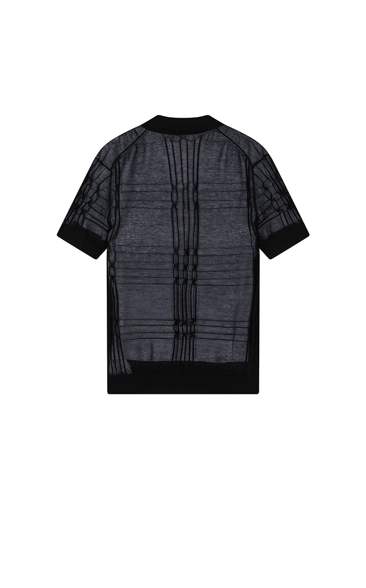 Polo Shirt / JNBY Layered Two-Piece Textured Jacquard Knit Polo Heather Black Assortment-1