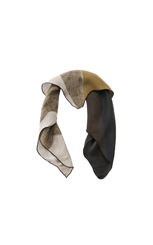 Scarf / JNBY 100% Silk Abstract Print Scarf Black Khaki Assortment M