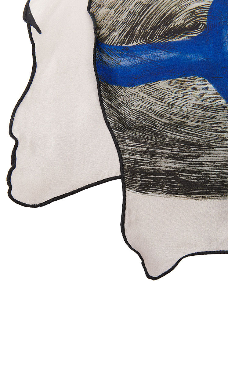 Scarf / JNBY 100% Silk Abstract Print Scarf Blue Black Assortment-1