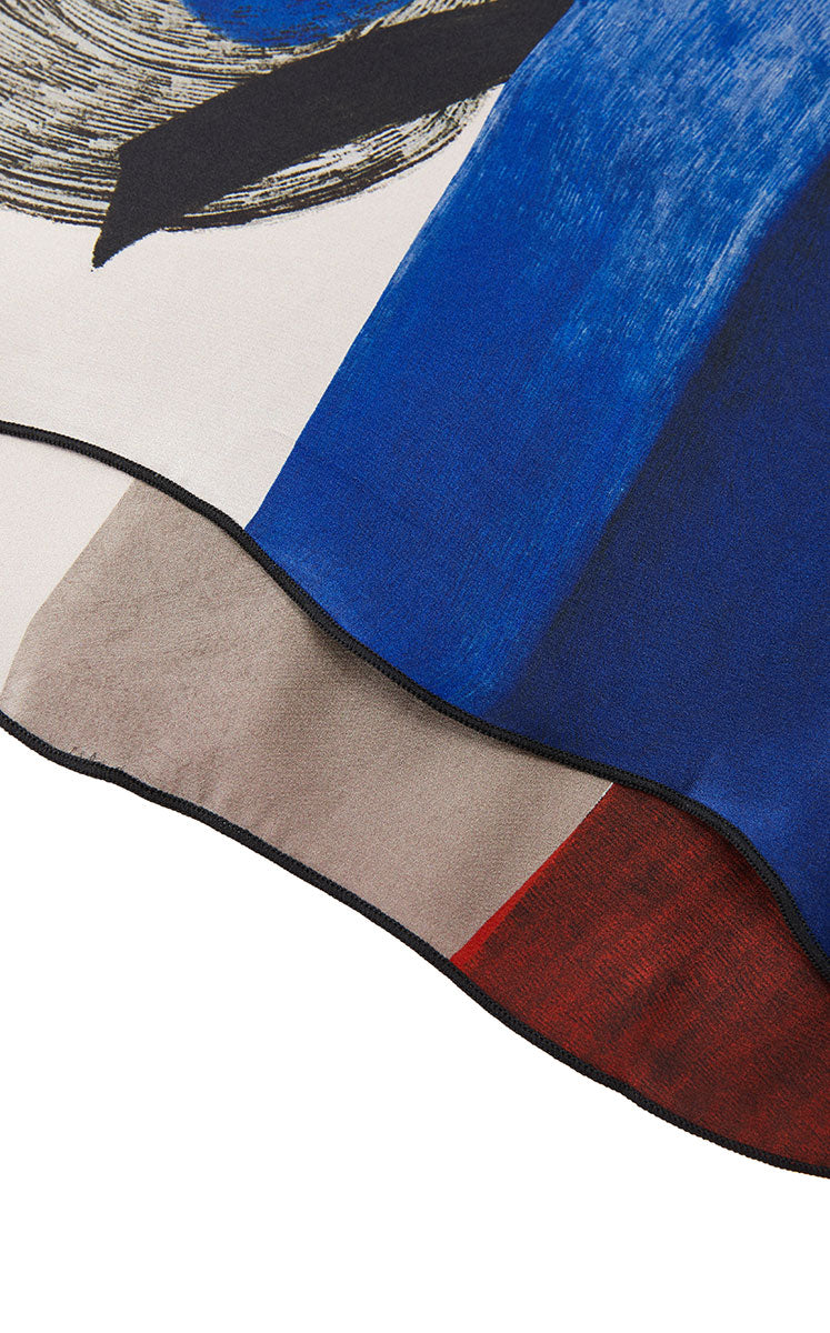 Scarf / JNBY 100% Silk Abstract Print Scarf Blue Black Assortment-1