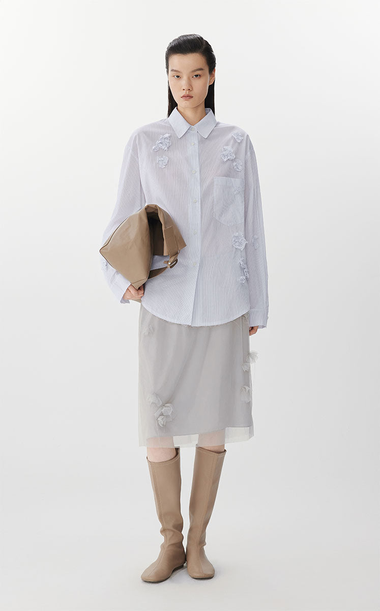 Shirt / JNBY 3D Floral Oversized Poplin Shirt Blue