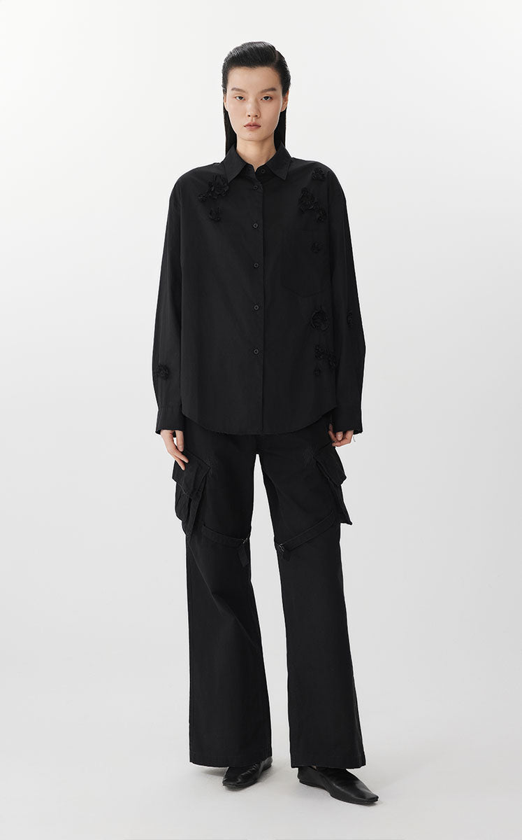 Shirt / JNBY 3D Floral Oversized Poplin Shirt Black