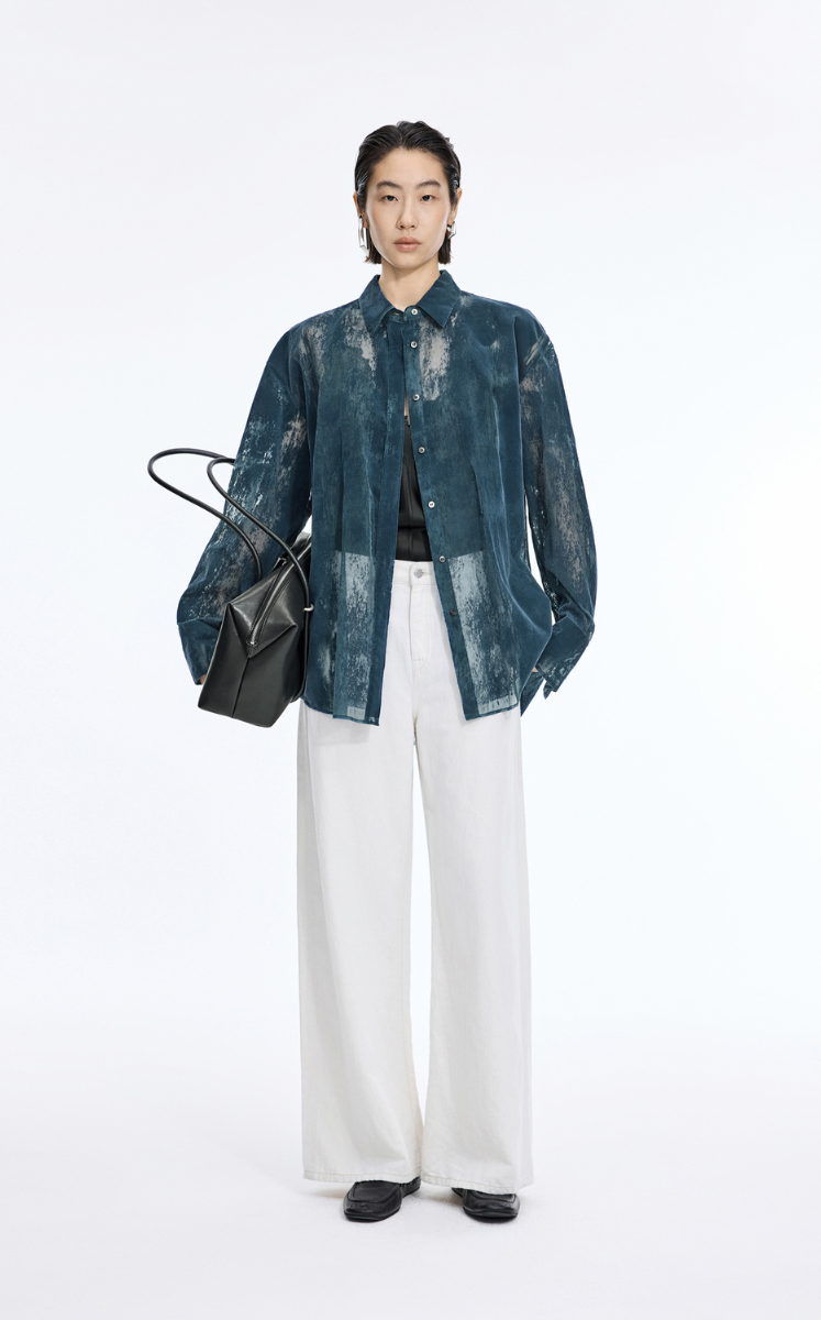 Shirt / JNBY Artistic Flocked Texture Shirt Blue