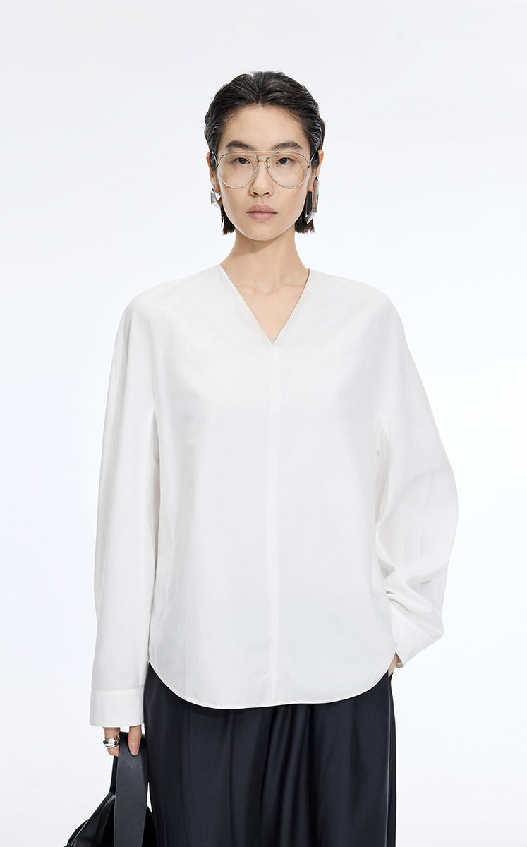 Shirt / JNBY Cotton Silk V-Neck Long Sleeve Top