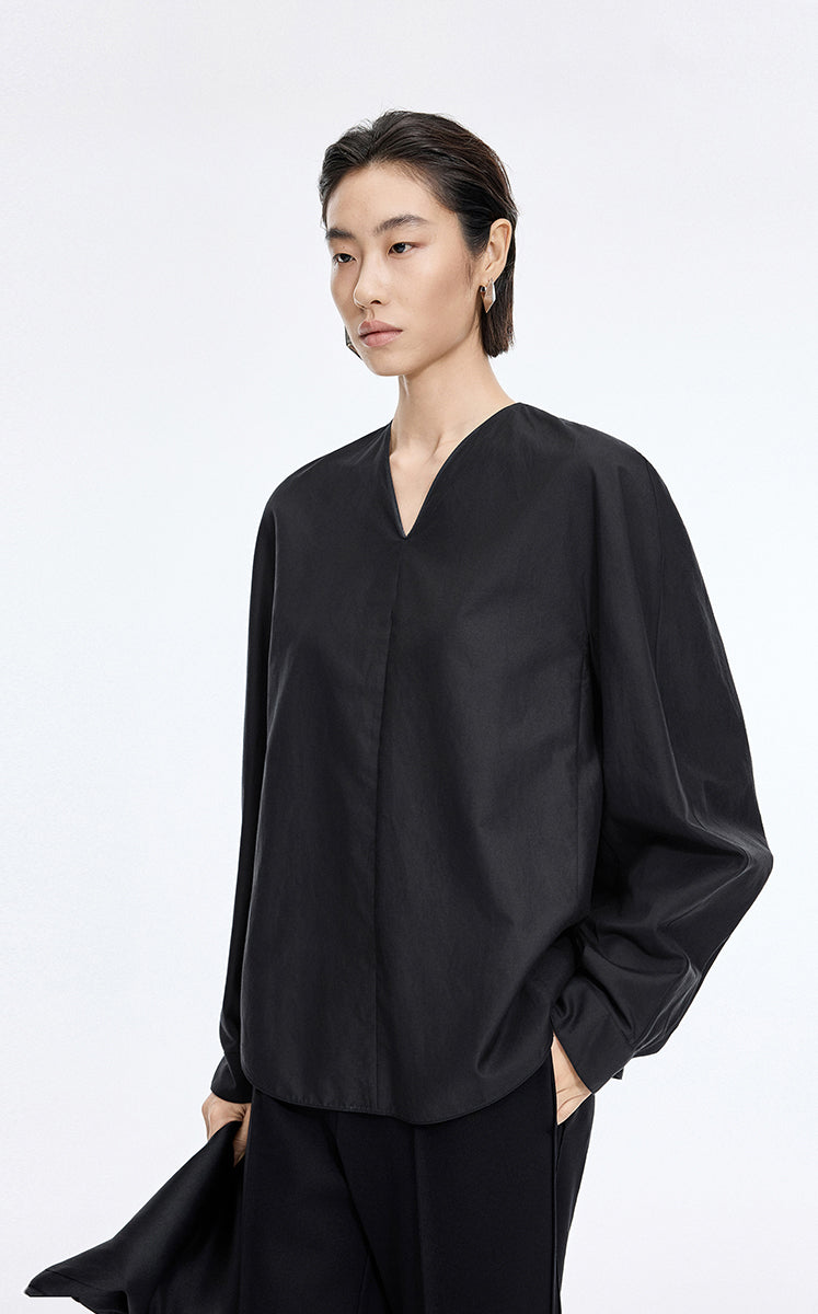 Shirt / JNBY Cotton Silk V-Neck Long Sleeve Top