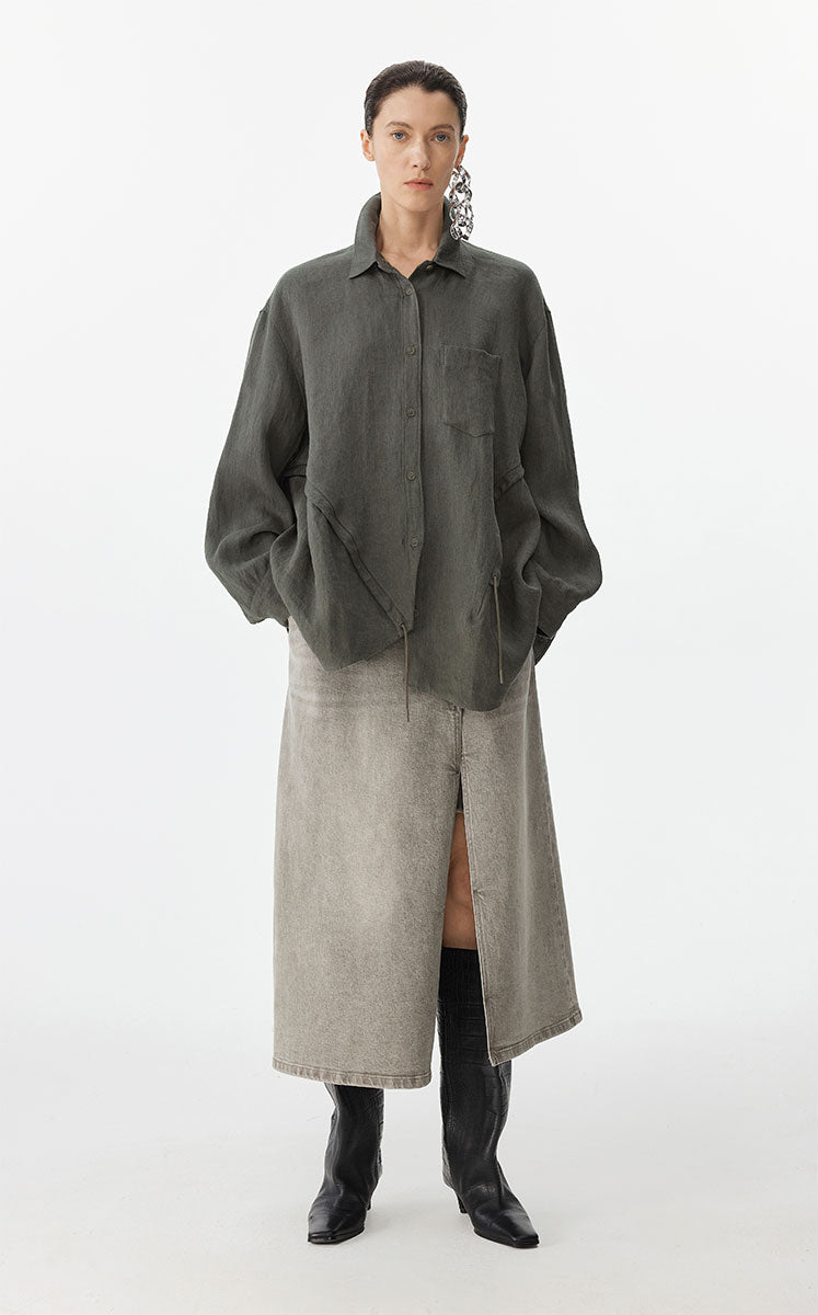 Shirt / JNBY Drawstring Oversized Hemp Shirt Green