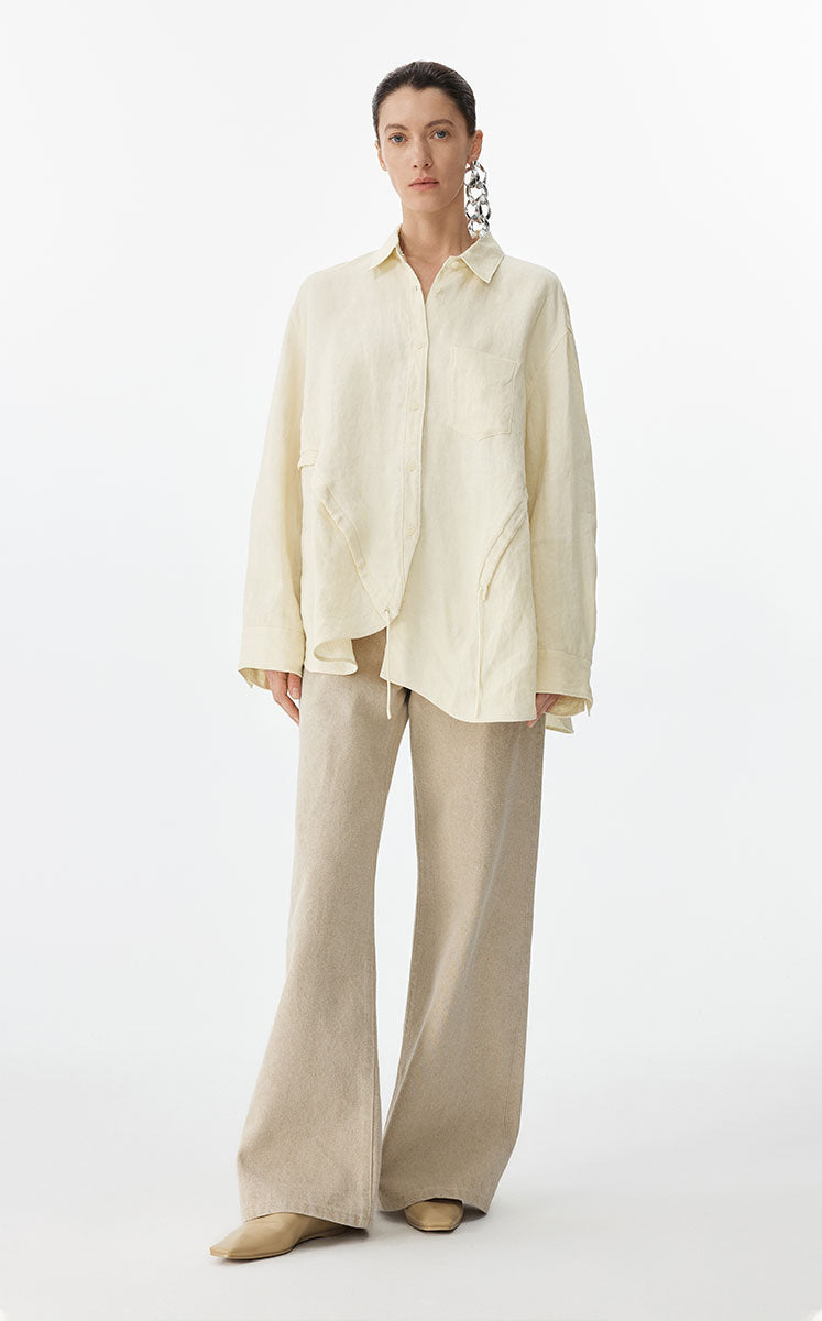 Shirt / JNBY Drawstring Oversized Hemp Shirt White