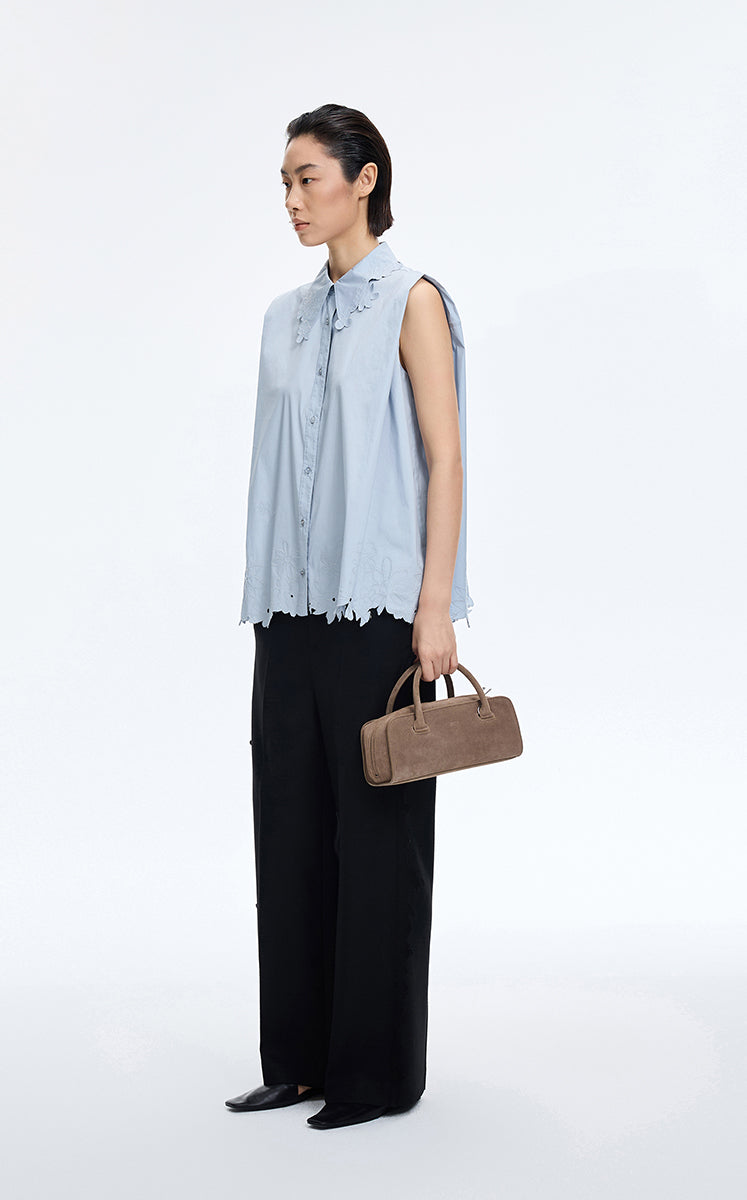 Shirt / JNBY Floral Cutwork Sleeveless Cotton Shirt Dusty Blue