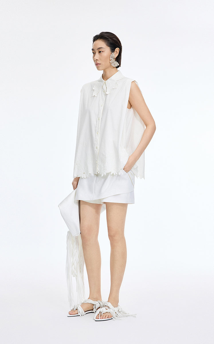 Shirt / JNBY Floral Cutwork Sleeveless Cotton Shirt Off White