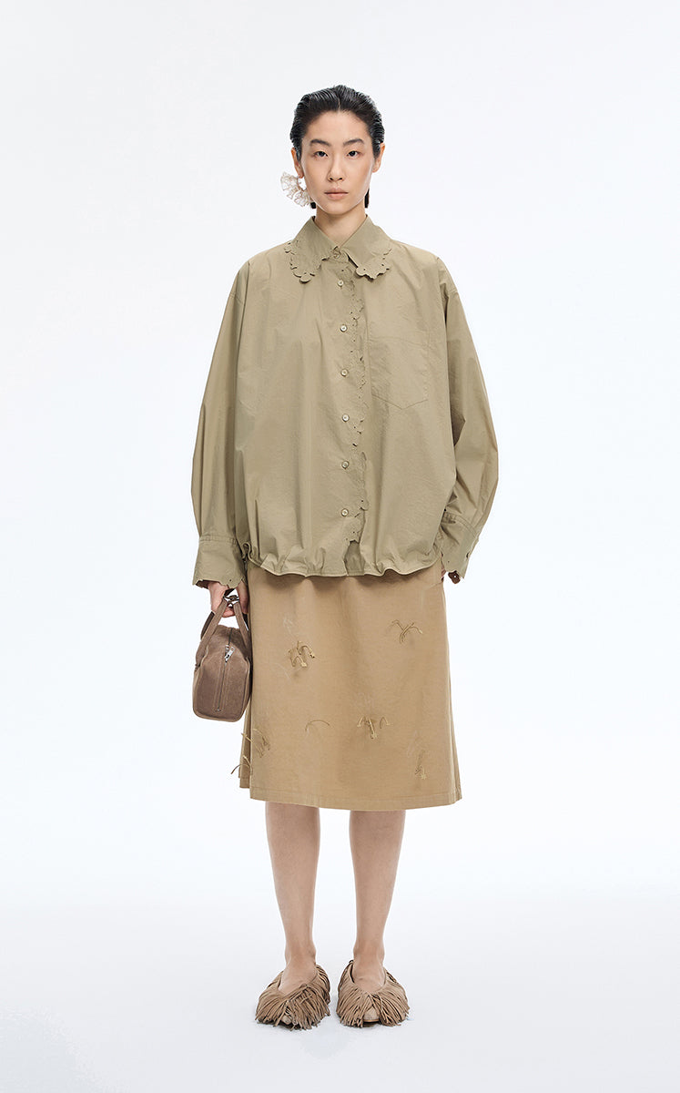Shirt / JNBY Floral Forest Embroidered Shirt Yellow Kahaki