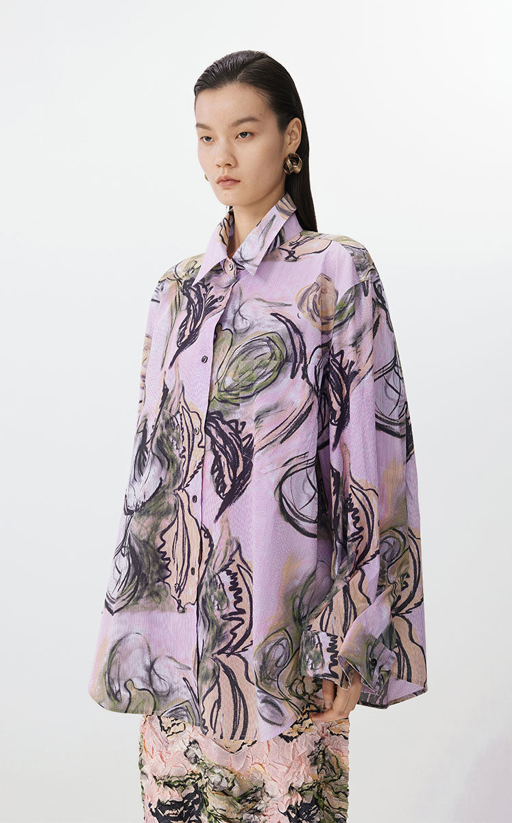 Shirt / JNBY Floral Knot-Draped Corduroy Shirt