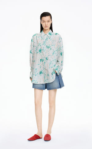 Shirt / JNBY Floral Print Oversize Cotton Shirt Green