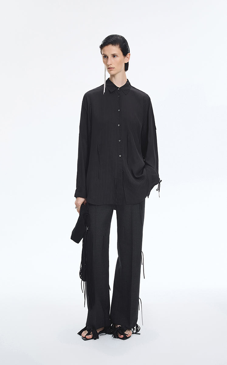 Shirt / JNBY Jacquard Fringe Oversized Shirt Black