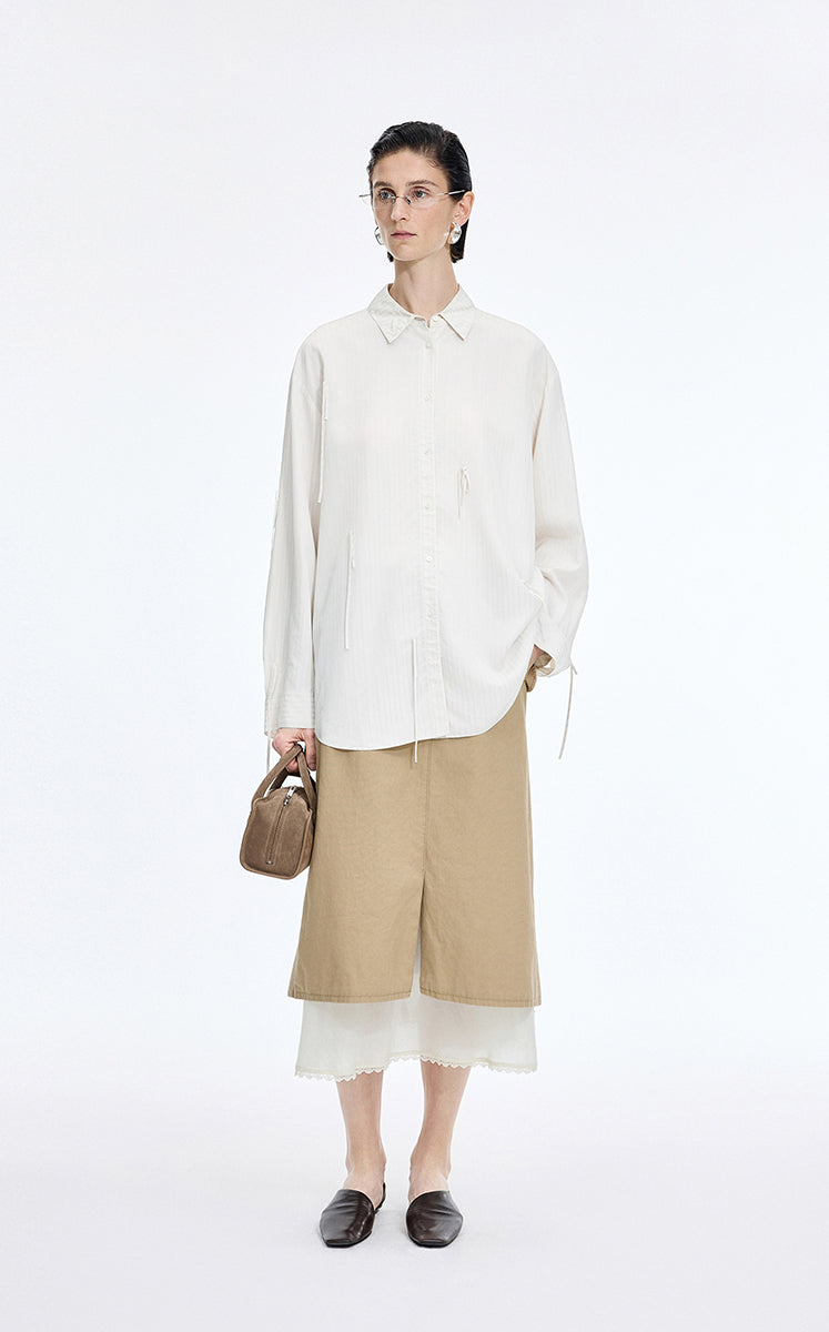 Shirt / JNBY Jacquard Fringe Oversized Shirt Beige