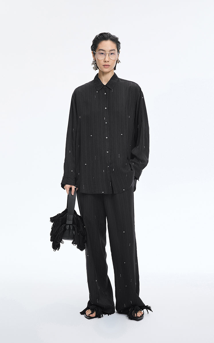 Shirt / JNBY Metallic Embellished Cupro Oversized Shirt Grey Marl