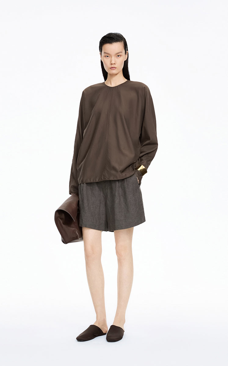 Shirt / JNBY Oversize Cotton-Silk Dolman Sleeve Top Dark Brown