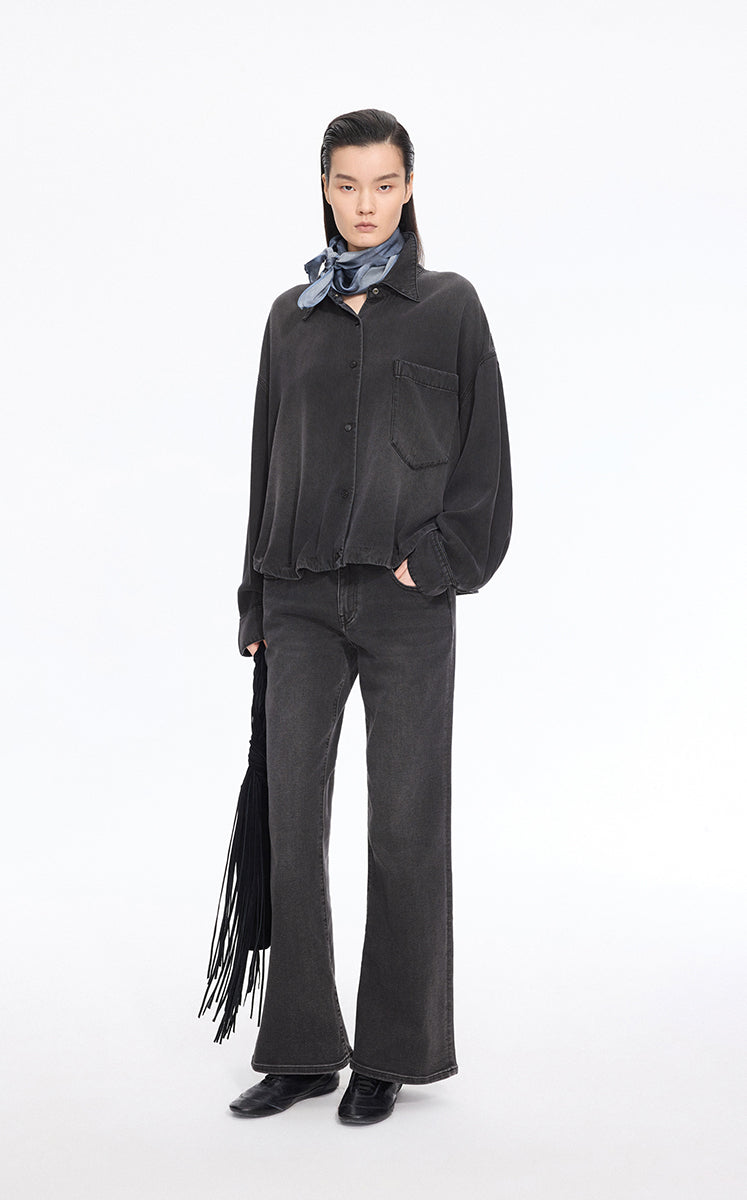 Shirt / JNBY Oversized Batwing Sleeves Lyocell Shirt Washed Black Denim
