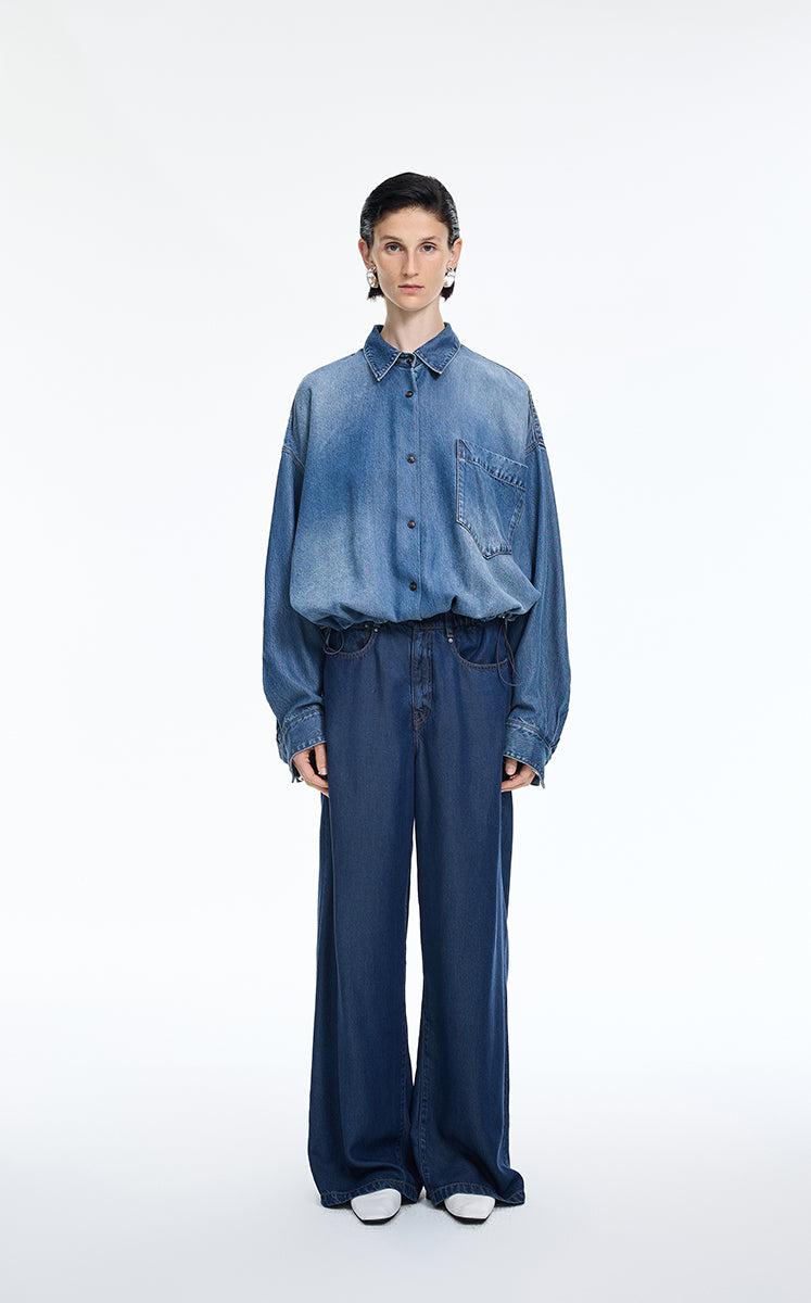 Shirt / JNBY Oversized Batwing Sleeves Lyocell Shirt Washed Denim Blue