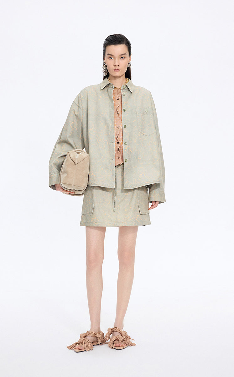 Shirt / JNBY Oversized Floral Print Cotton Shirt Multi Khaki