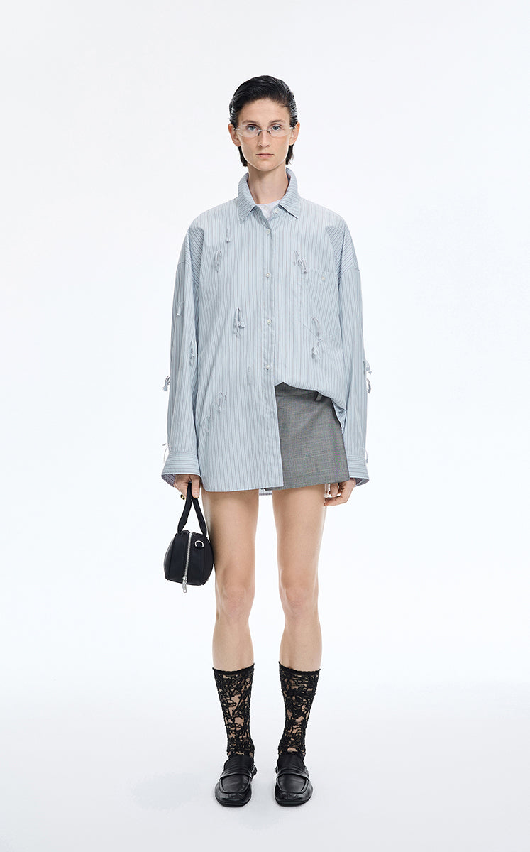 Shirt / JNBY Oversized Stripe Floral Shirt Blue-Grey