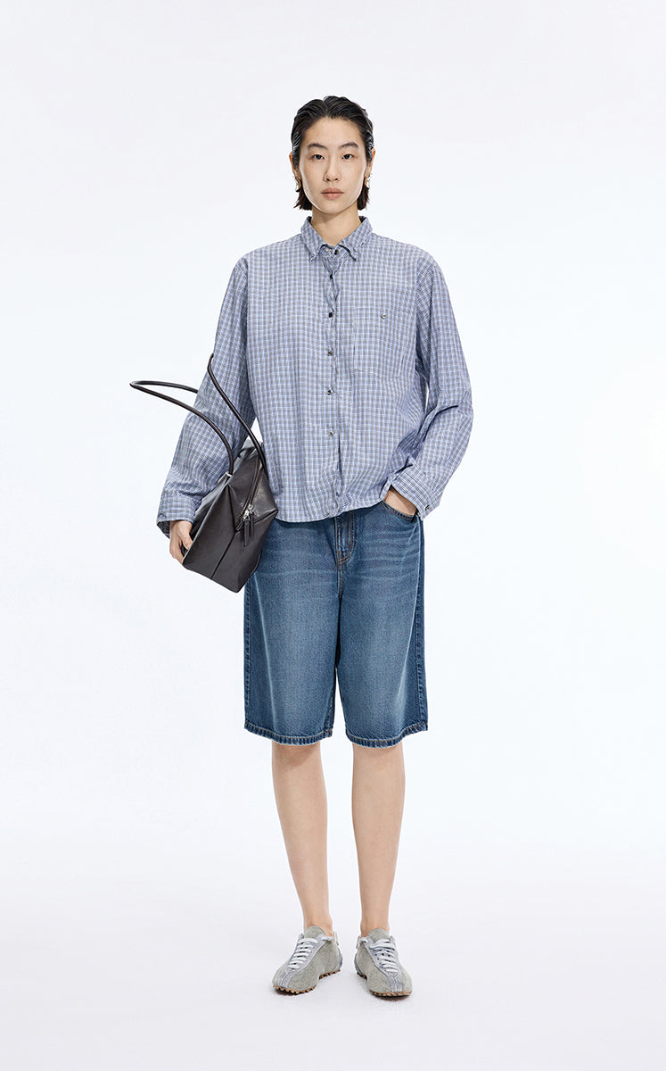 Shirt / JNBY Relaxed Modern Check Shirt Blue & White Check