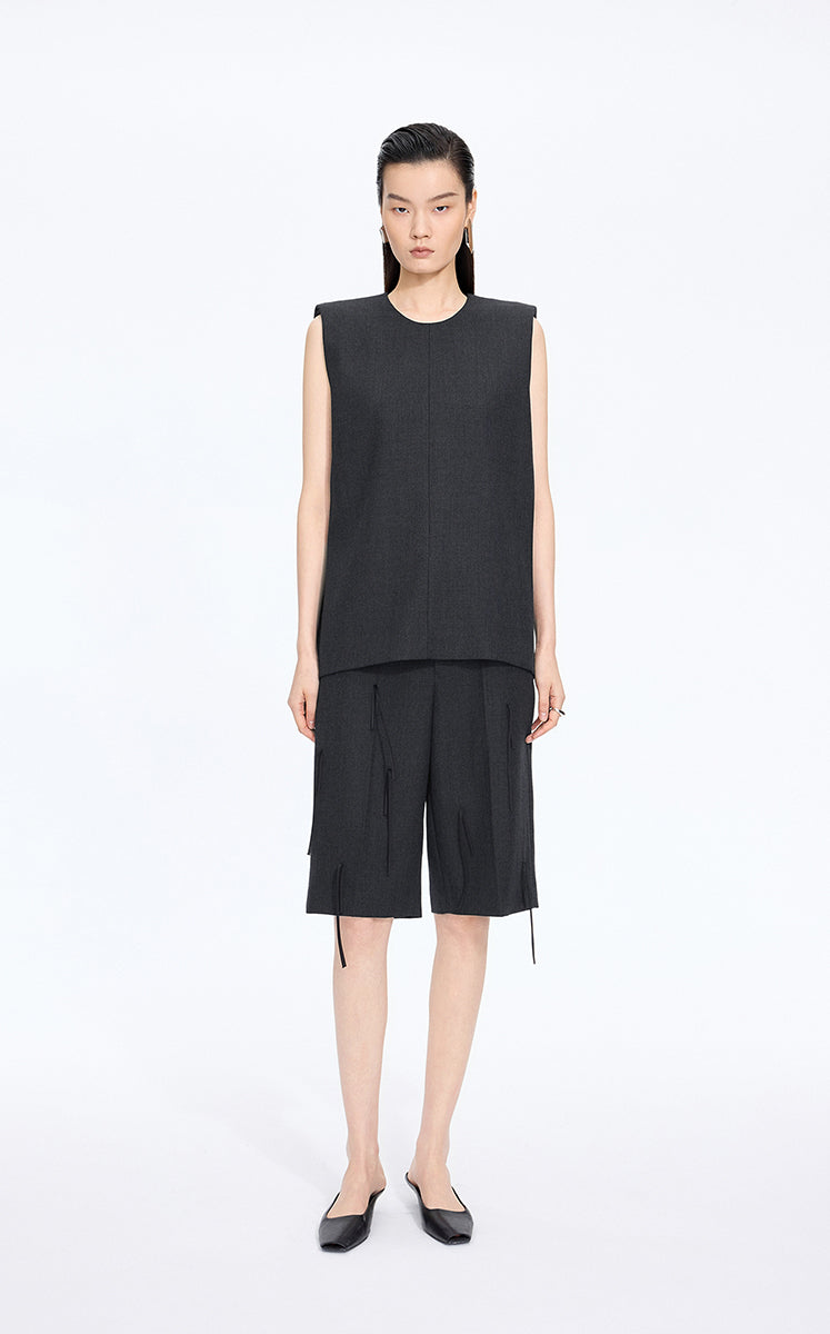 Shirt / JNBY Round Neck Sleeveless Zip-Back Top Dark Grey Marl